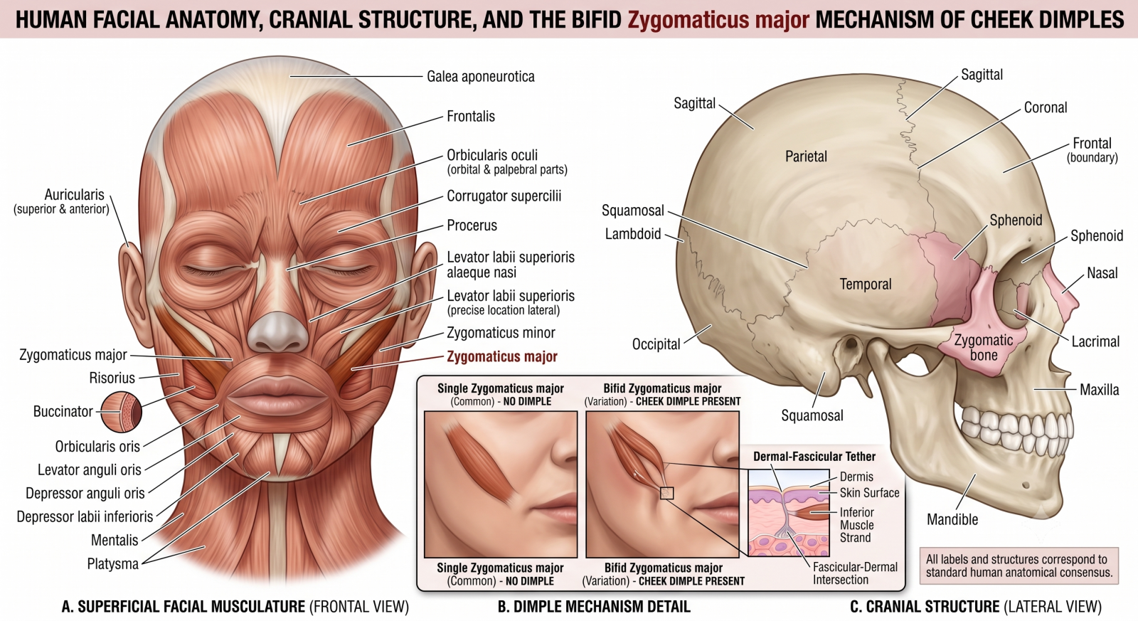 HUMAN FACIAL ANATOMY MECHANISM OF CHEEK DIMPLES